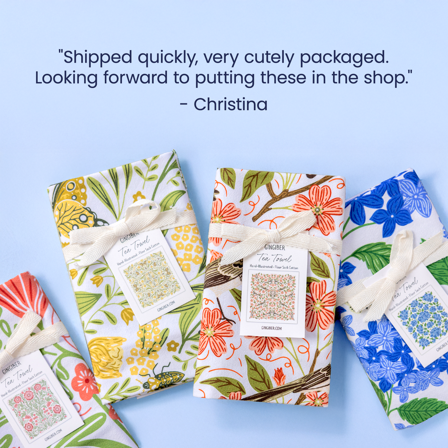 Blue Cornflower Tea Towel - Blue Floral Kitchen Dish Towel