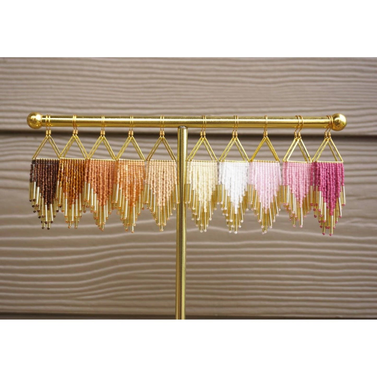 Triangle Beage Beaded Fringe Earrings