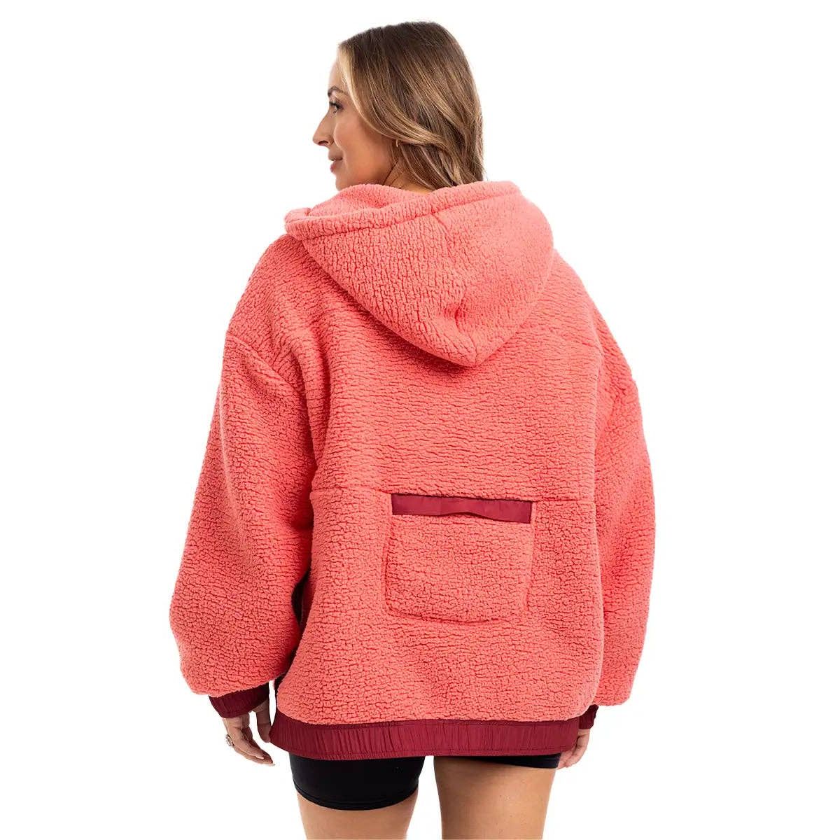 Coral Two-Tone Sherpa Fleece Pullover