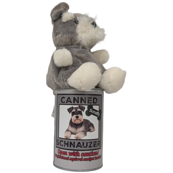 Scruffy the Canned Schnauzer - Dog Plush Toy in a Can