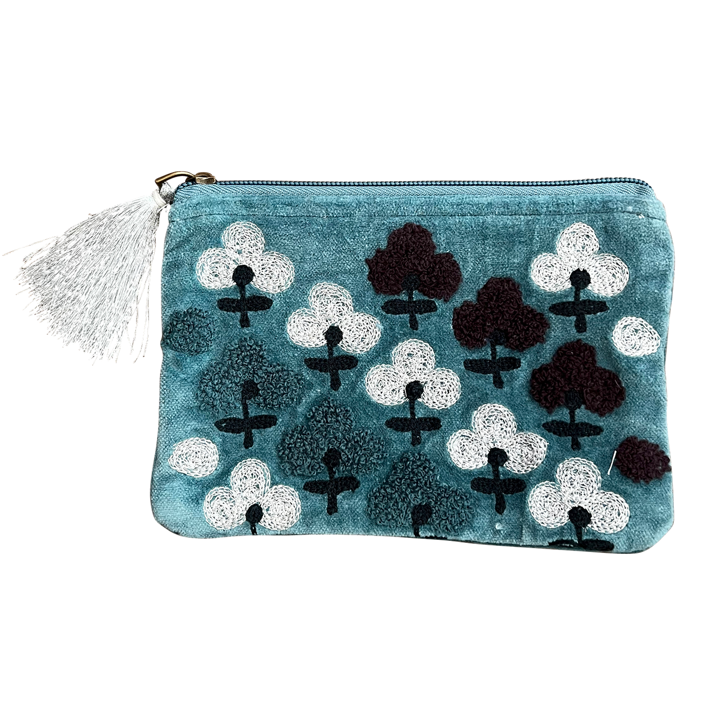 Blue Flowers Velvet Coin Purse