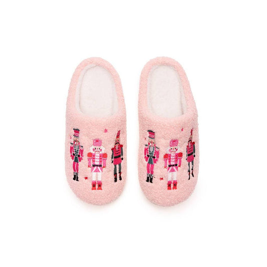 Pink Nutcracker Fuzzy Holiday Slippers