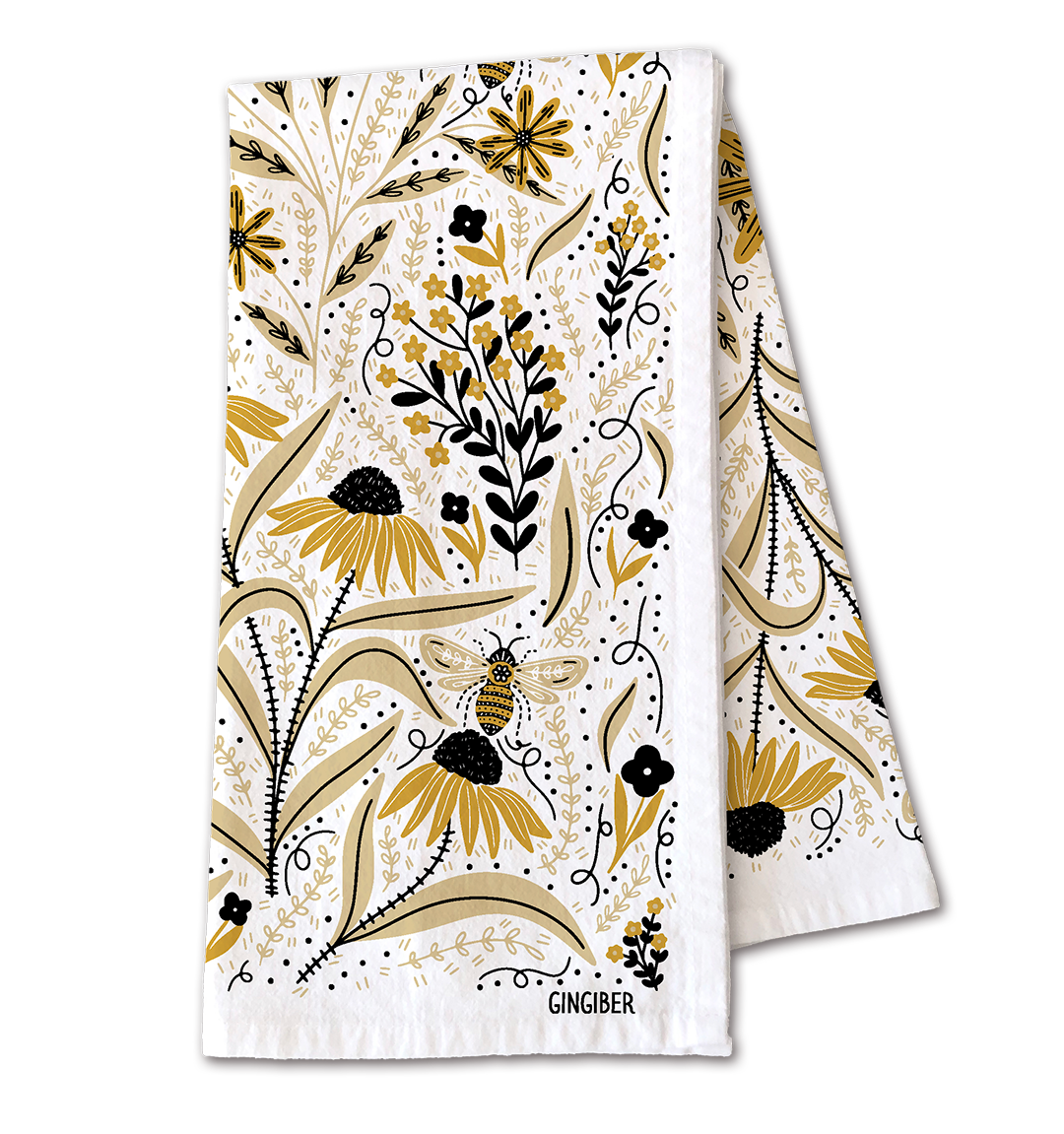 Bee Garden Tea Towel - Bee Floral Kitchen Towel Decor