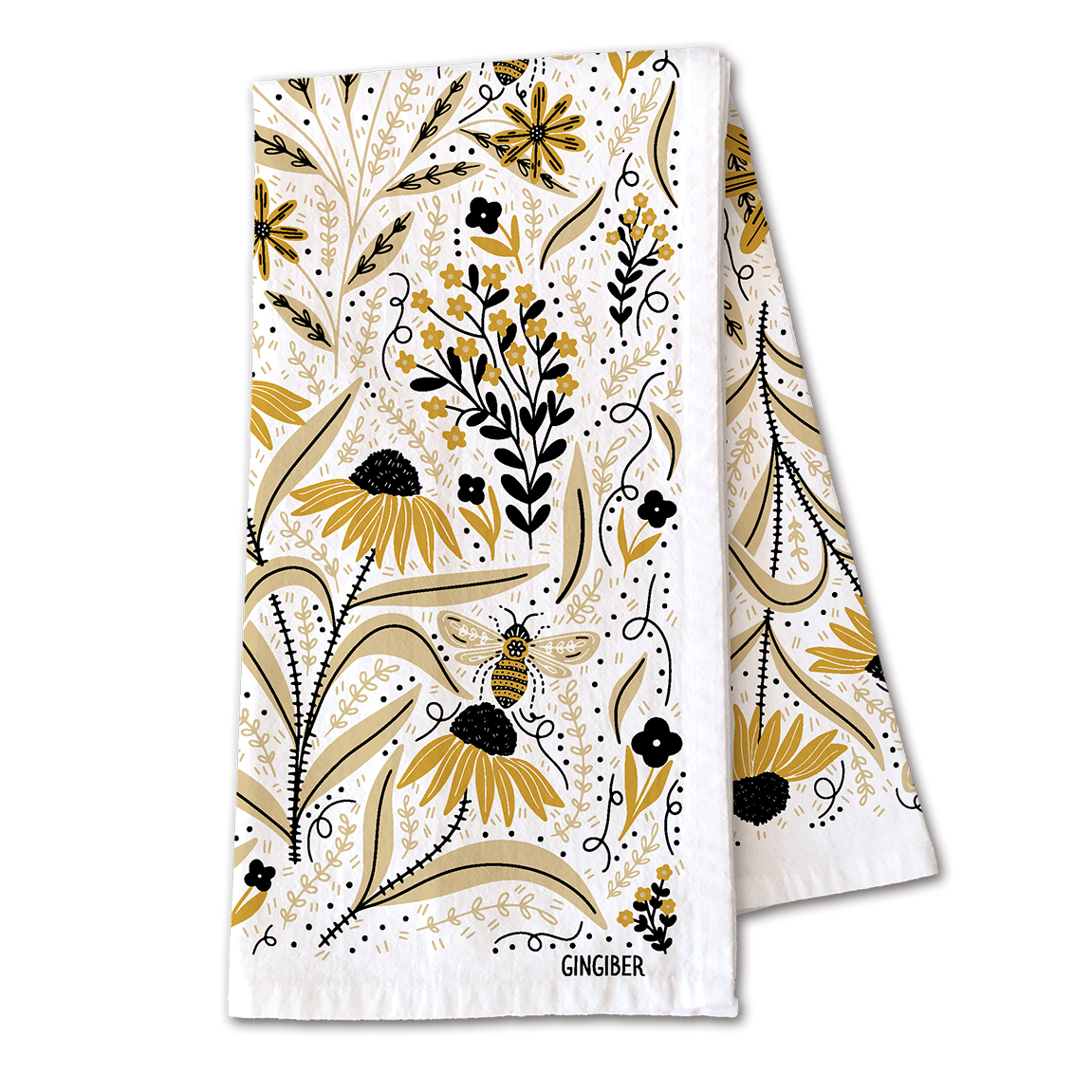 Bee Garden Tea Towel - Bee Floral Kitchen Towel Decor