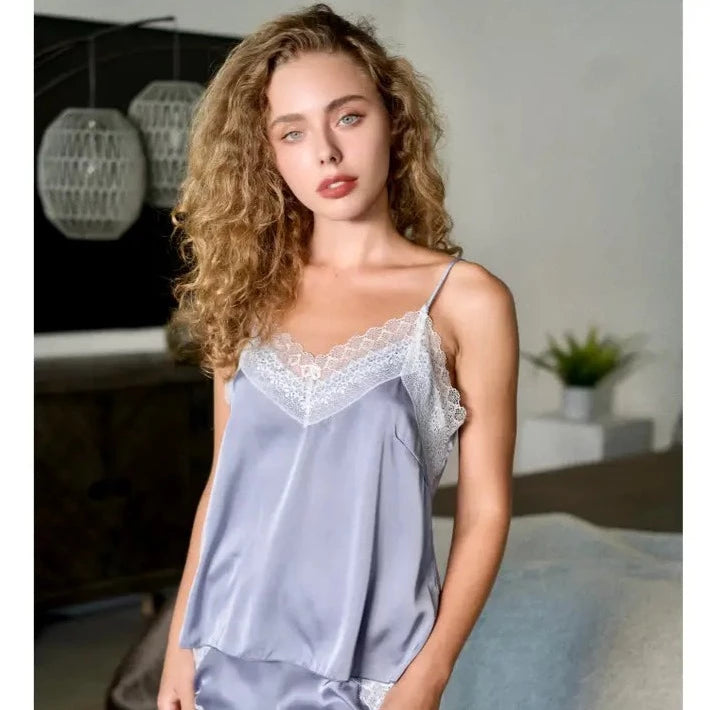 Blue Satin PJ Set