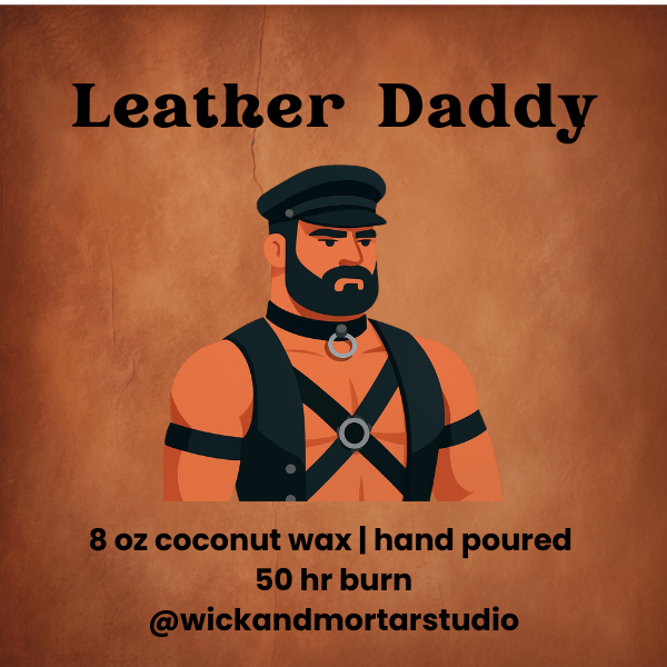 Leather Daddy Candle 8oz with 50 hour burn
