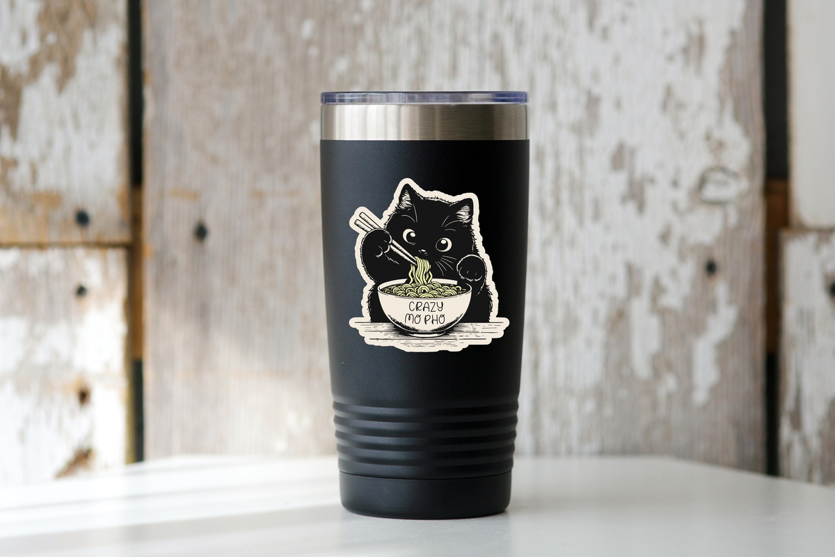 Crazy Mo Pho Funny Cat Vinyl Sticker