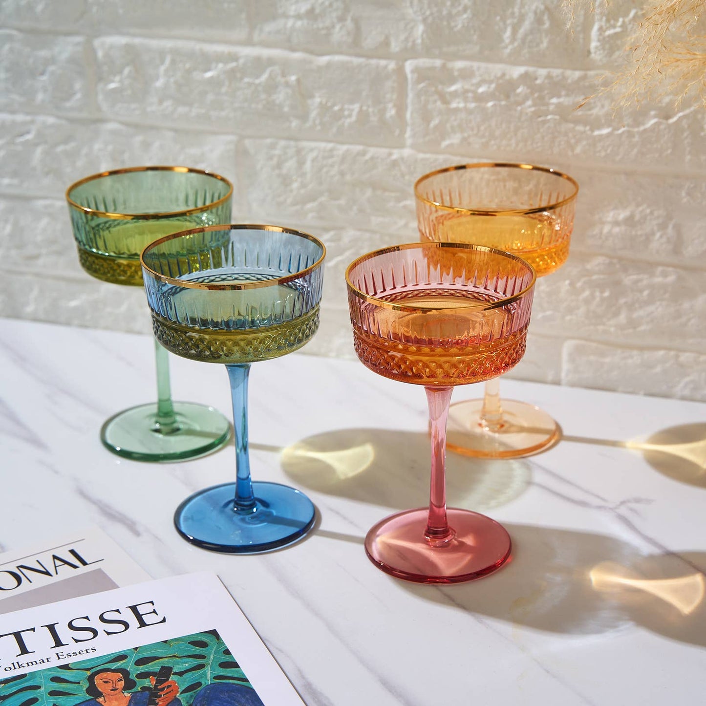 Vintage Pastel Coupe Glasses | Set of 4