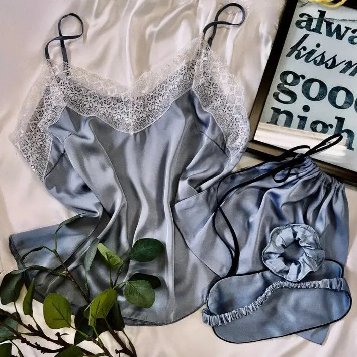 Blue Satin PJ Set