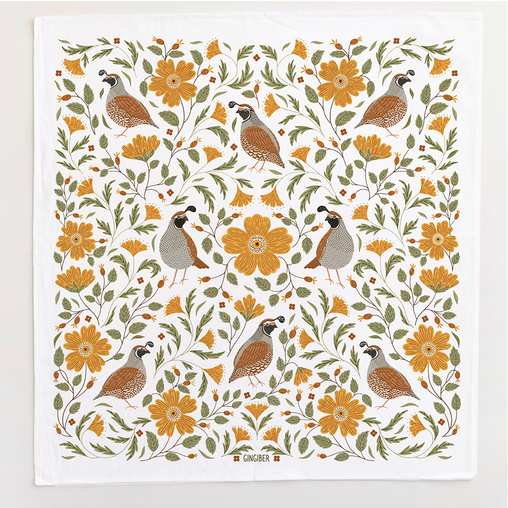 Quail Bird Tea Towel - Fall Bird Kitchen Decor