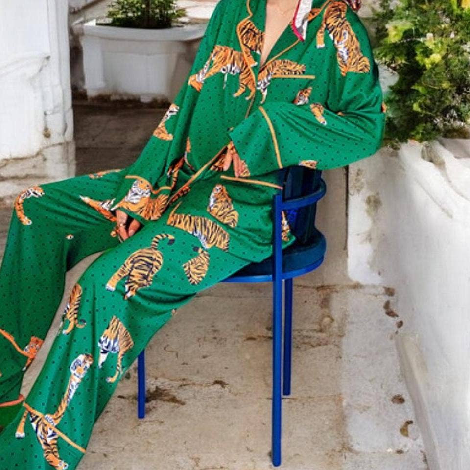 Satin Tiger Print Pajama Set