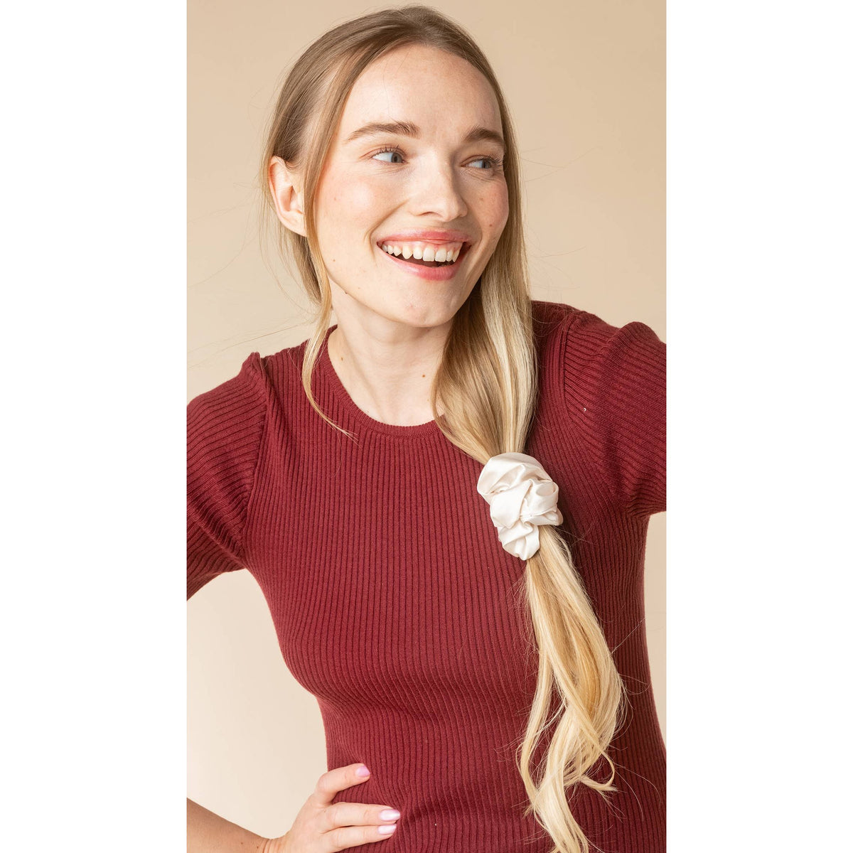Cream & Gold Satin Scrunchie Set | Metallic Mesh Hair Ties (Set of 2)