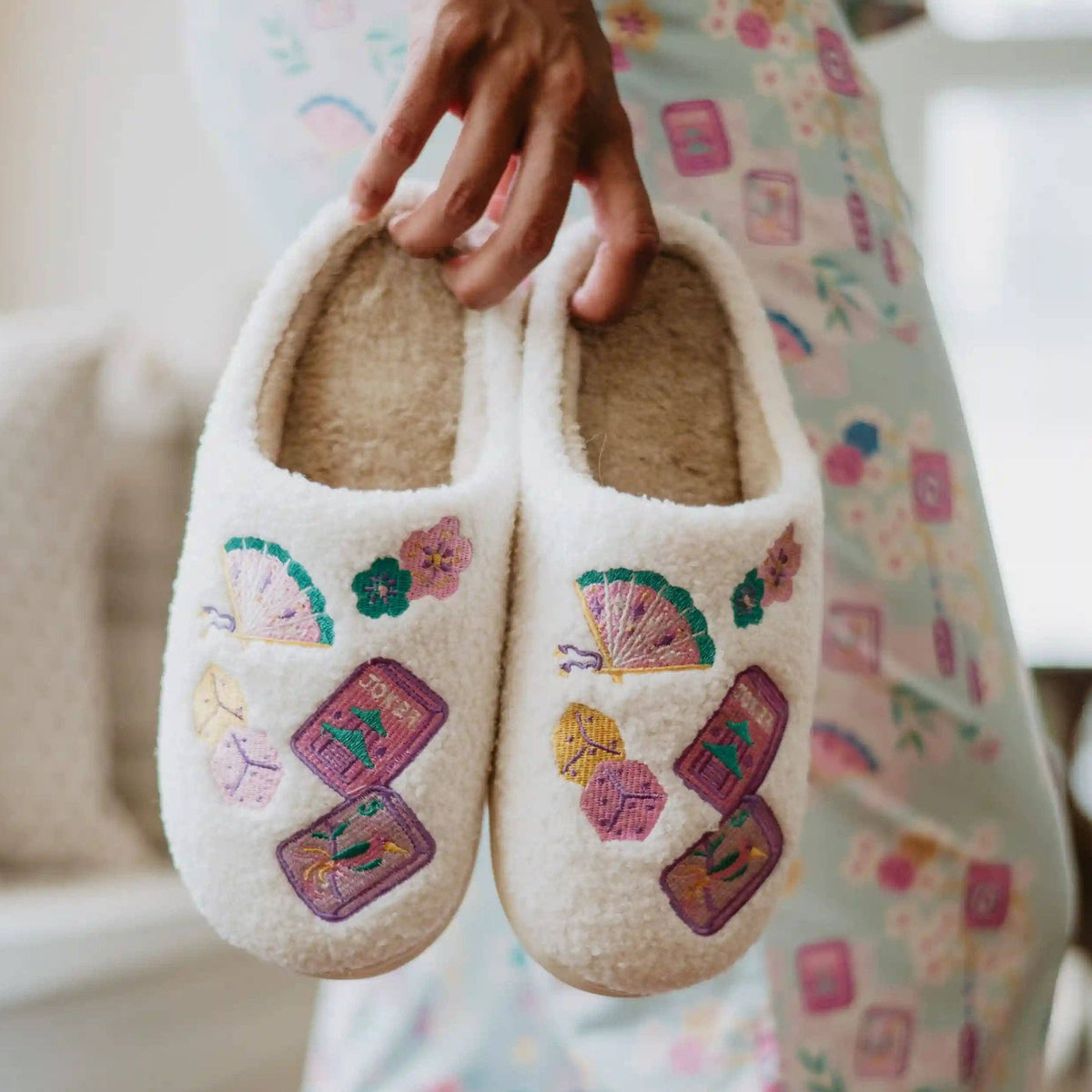Mahjong Pieces Fuzzy Sherpa Slippers