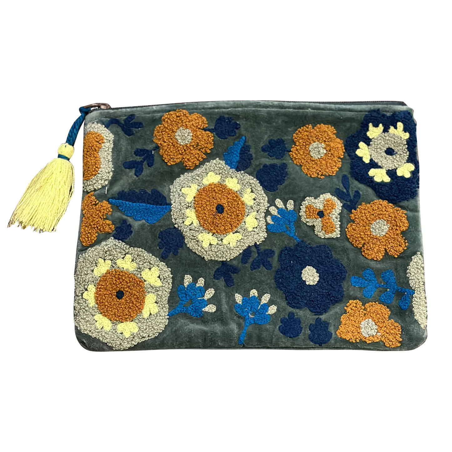 Embroidered Puffy Flowers Pouch