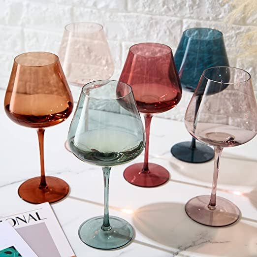 Pastel Large Colored Crystal Wine Glass | Set of 6