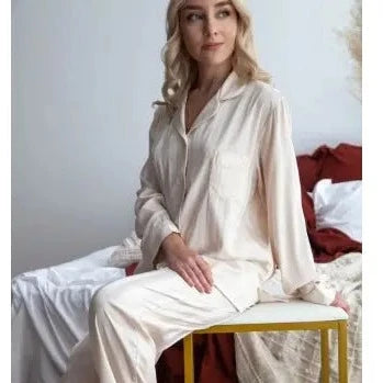 White Silk Long Sleeves PJ Travel Set