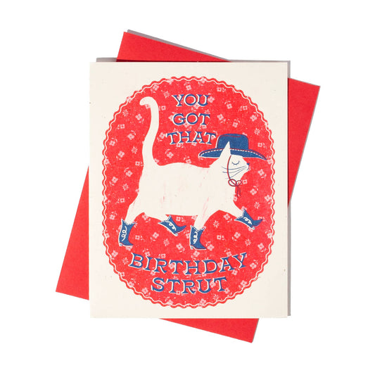 Cowboy Cat Birthday Risograph Greeting Card