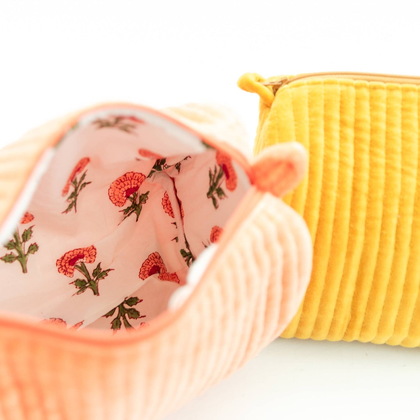 Mustard Velvet Lined Cosmetic Pouch