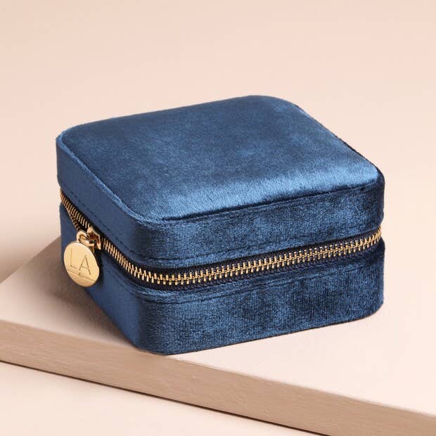 Navy Velvet Square Travel Jewelry Case