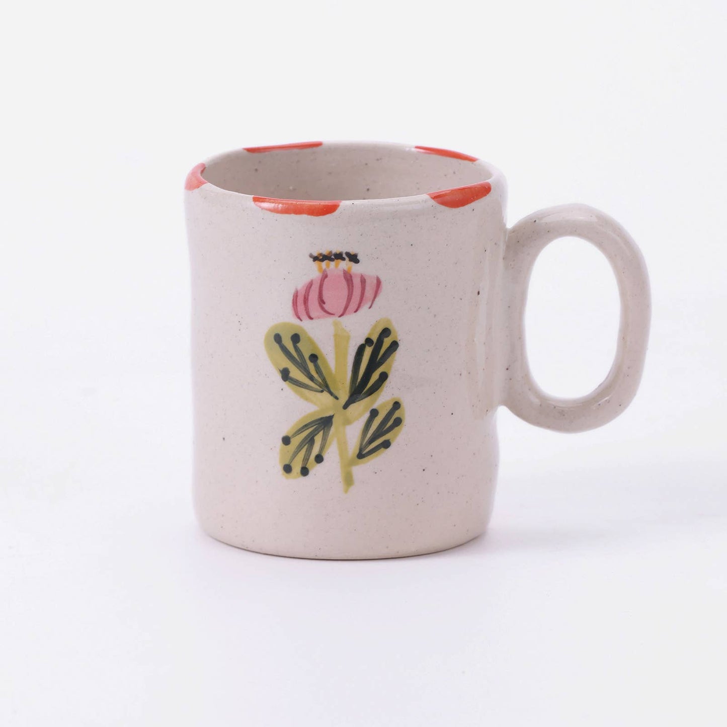 Hand-Painted Pink Floral Stoneware Mug | 5 oz Ceramic Coffee & Tea Cup