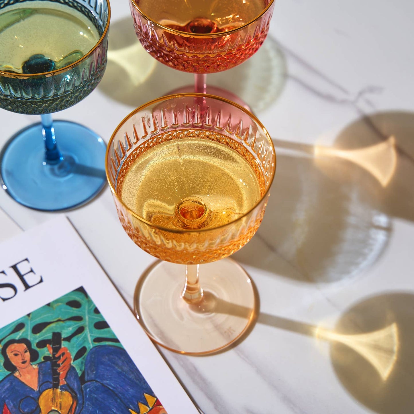 Vintage Pastel Coupe Glasses | Set of 4