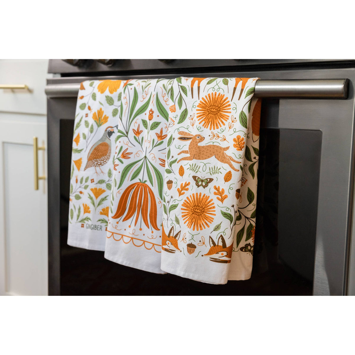 Folk Floral Tea Towel - Fall Kitchen Dish Towel Decor