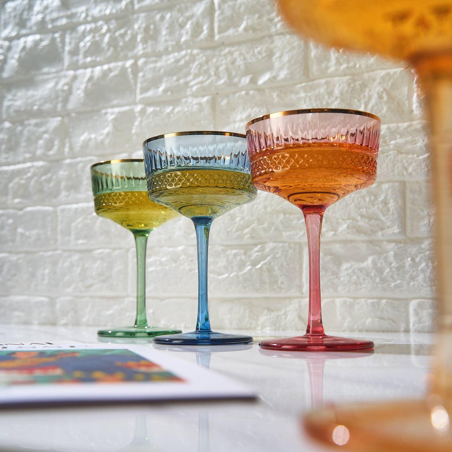 Vintage Pastel Coupe Glasses | Set of 4