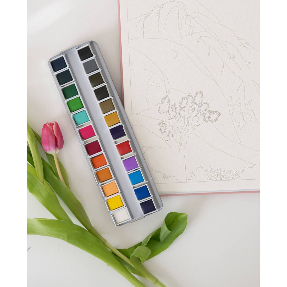 24-Color Watercolor Paint Set with Refillable Water Brush