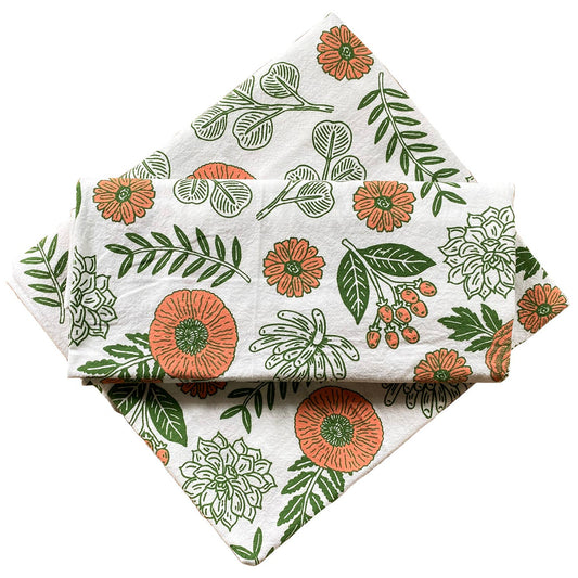 Pink and Green Floral Tea Towel