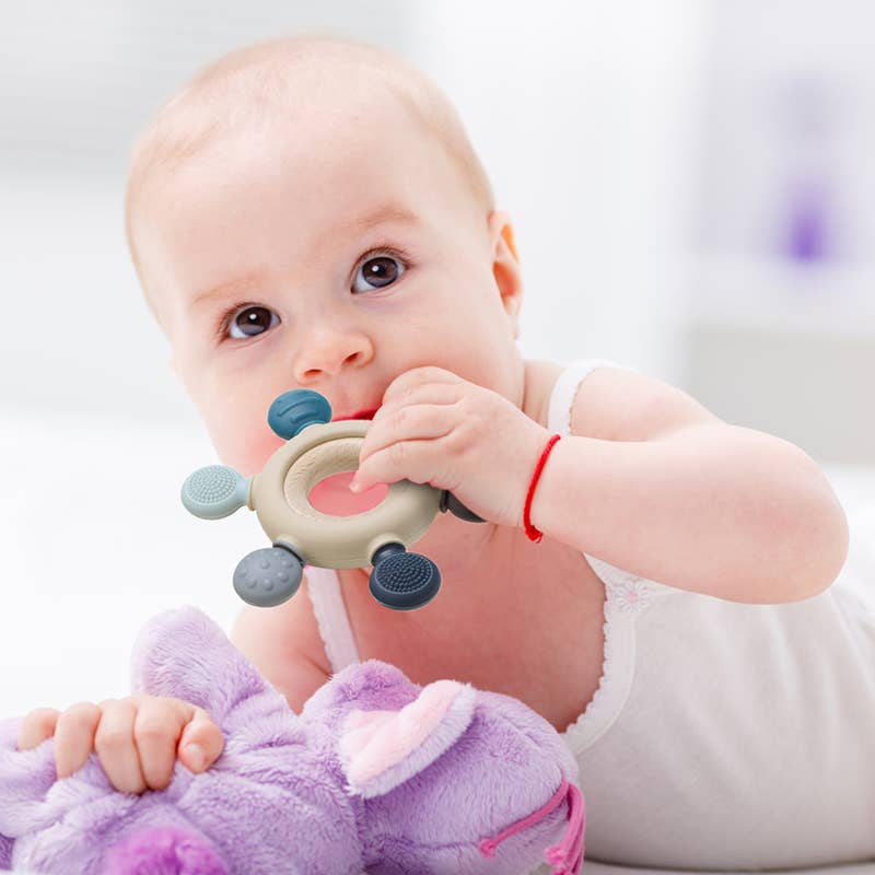 Blue Silicone & Wood Teether