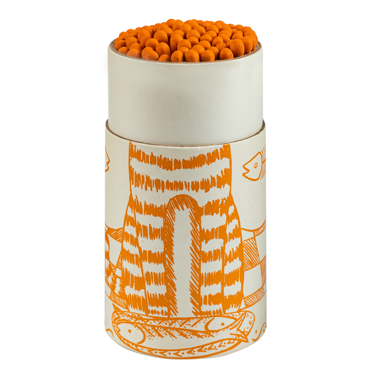 Cat & Mackerel Safety Matches | Decorative Match Cylinder with 80 Matches