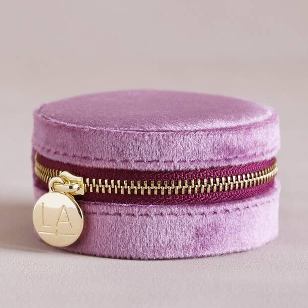 Mauve Velvet Round Jewelry Case