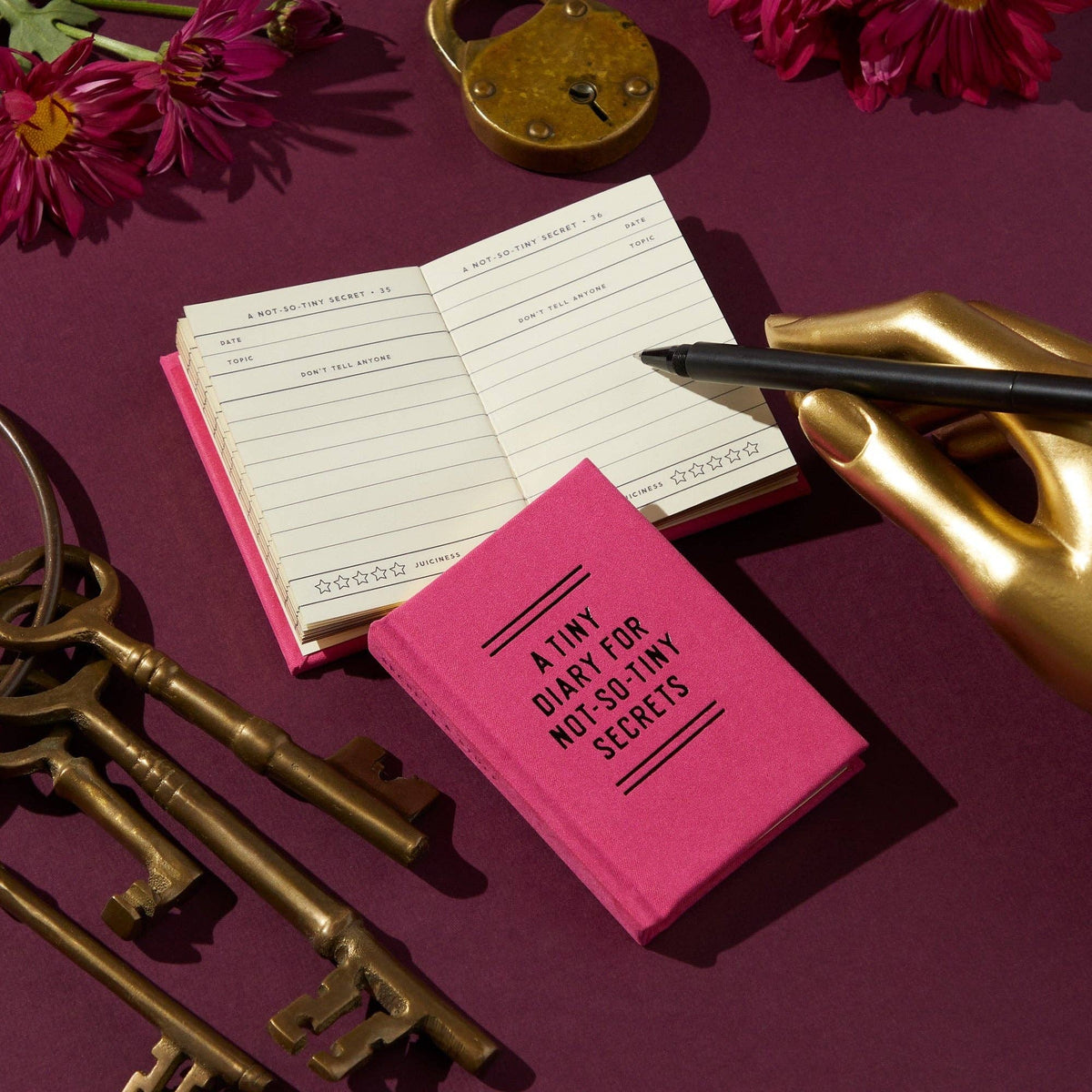 Tiny Secret Diary | 2.75" x 3.75" Pocket Notebook with Foil-Stamped Felt Cover