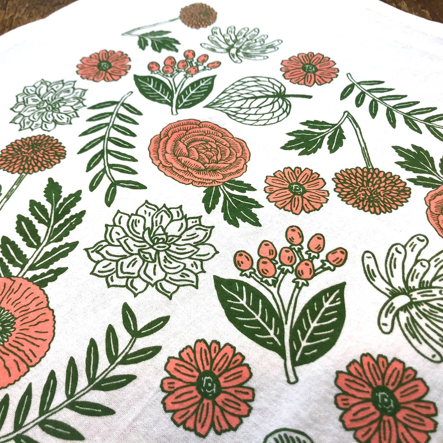 Floral and leaf pattern on a white background