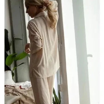 White Silk Long Sleeves PJ Travel Set