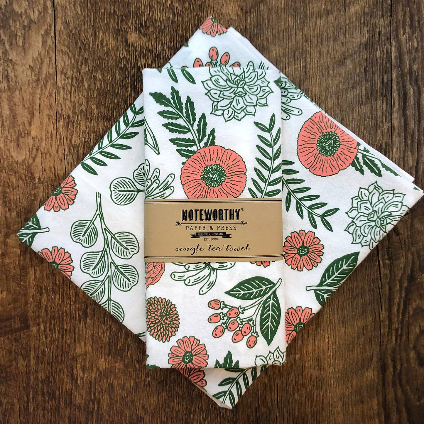 Pink and Green Floral Tea Towel