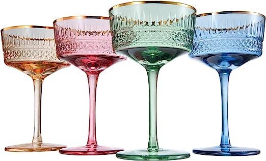 Vintage Pastel Coupe Glasses | Set of 4