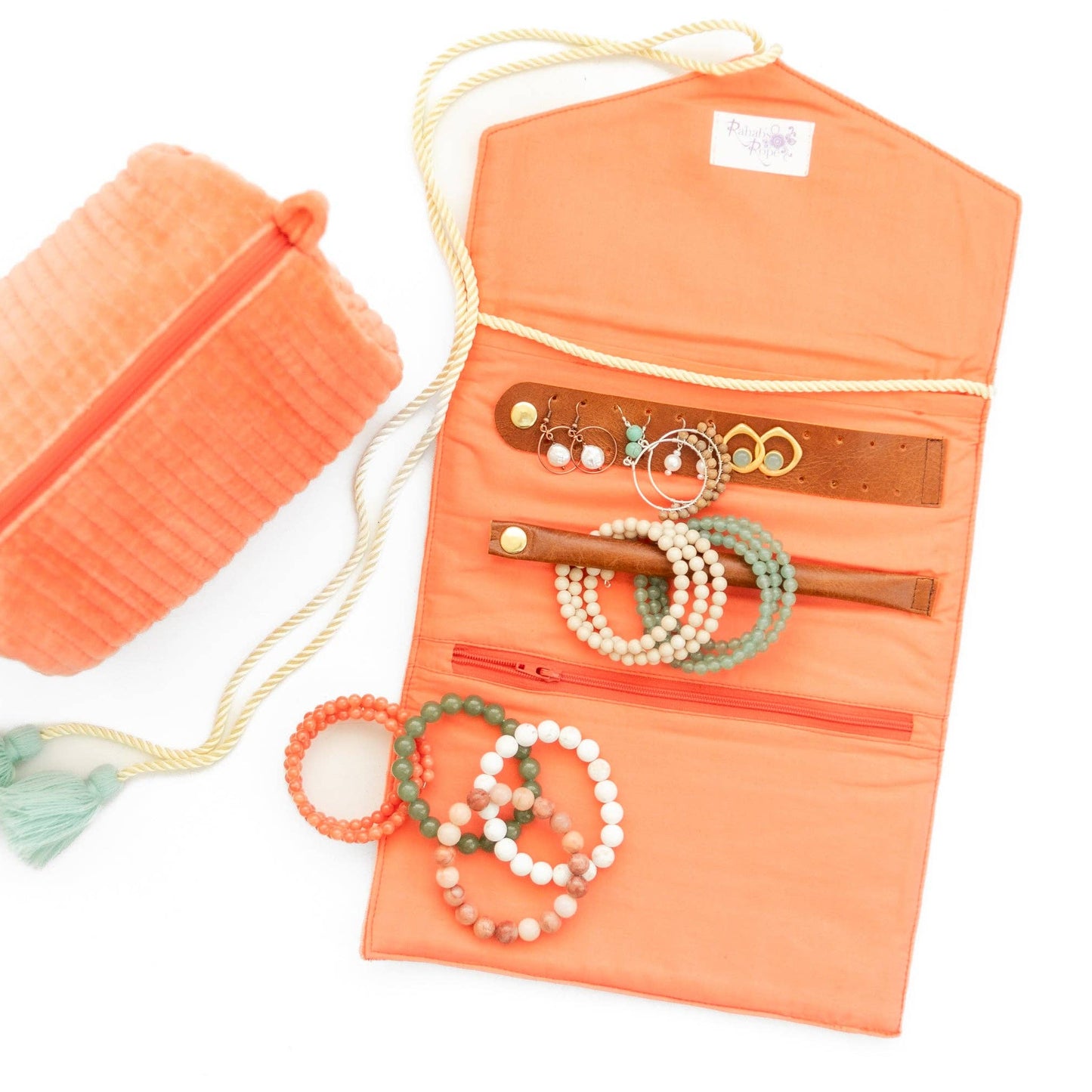 Coral Embroidered Velvet Jewelry Organizer