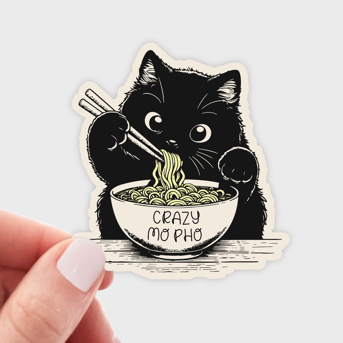 Crazy Mo Pho Funny Cat Vinyl Sticker