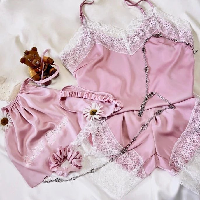 Pink Silk Two Piece PJ Travel Set