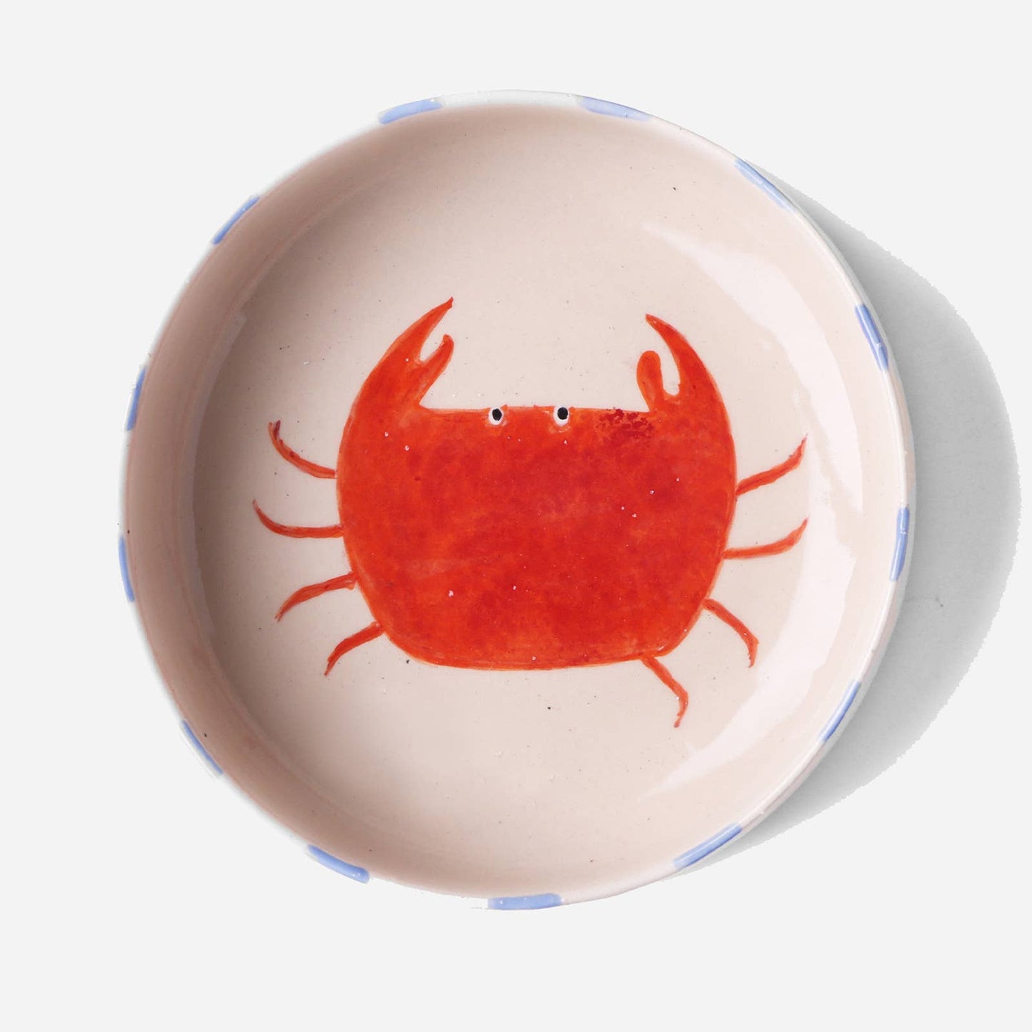 Hand-Painted Red Crab Stoneware Bowl | 8" Coastal Pasta, Salad & Soup Bowl