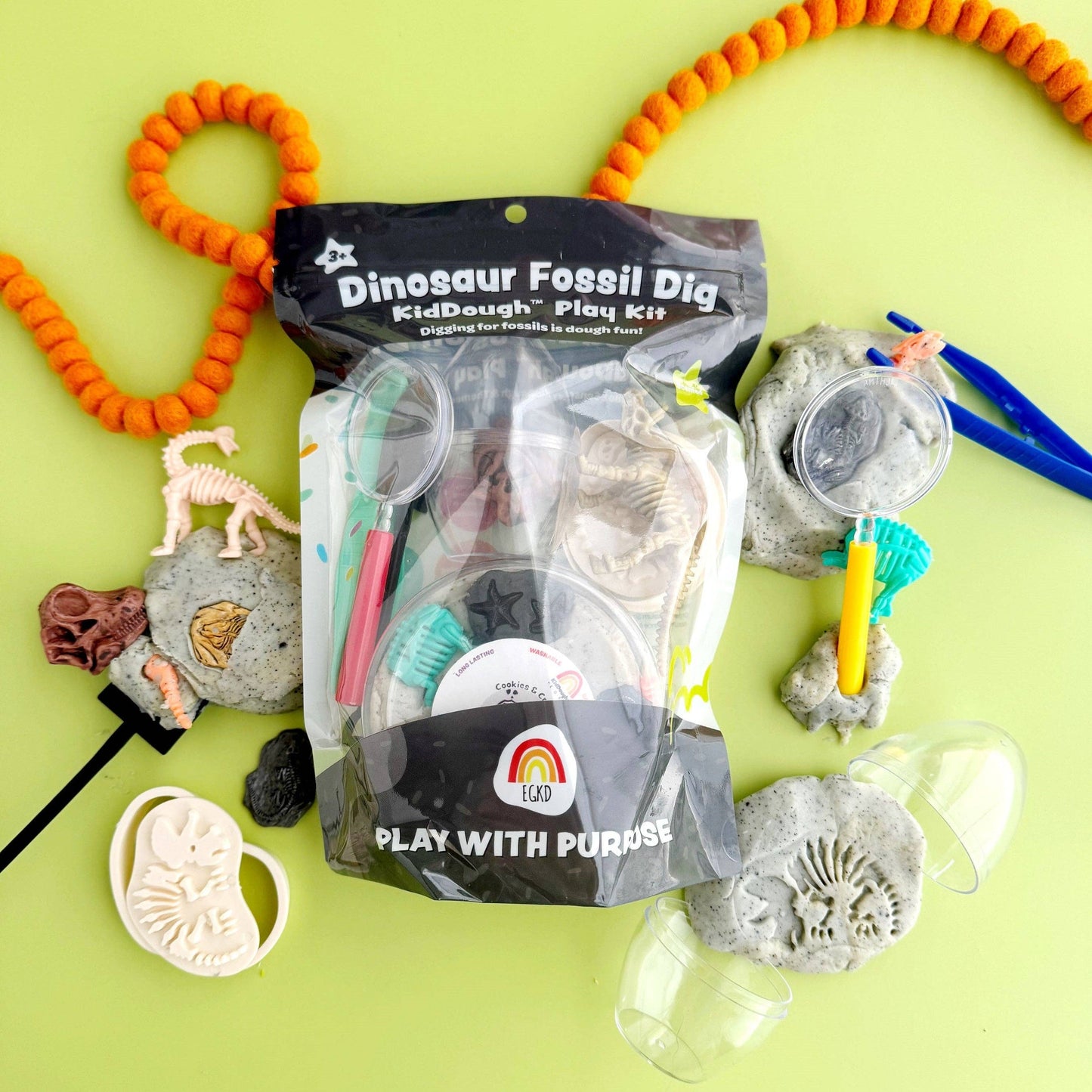Dino Fossil Dig KidDough Sensory Play Kit | Cookies & Cream Sensory Dough