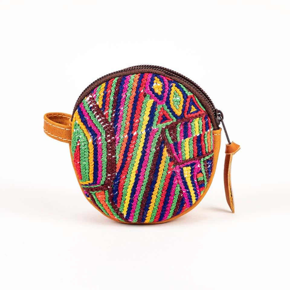 Round Huipile Pouch w/ Leather