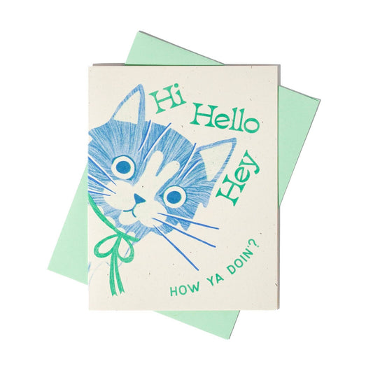Hello Cat Risograph Greeting Card