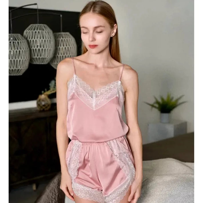 Pink Silk Two Piece PJ Travel Set