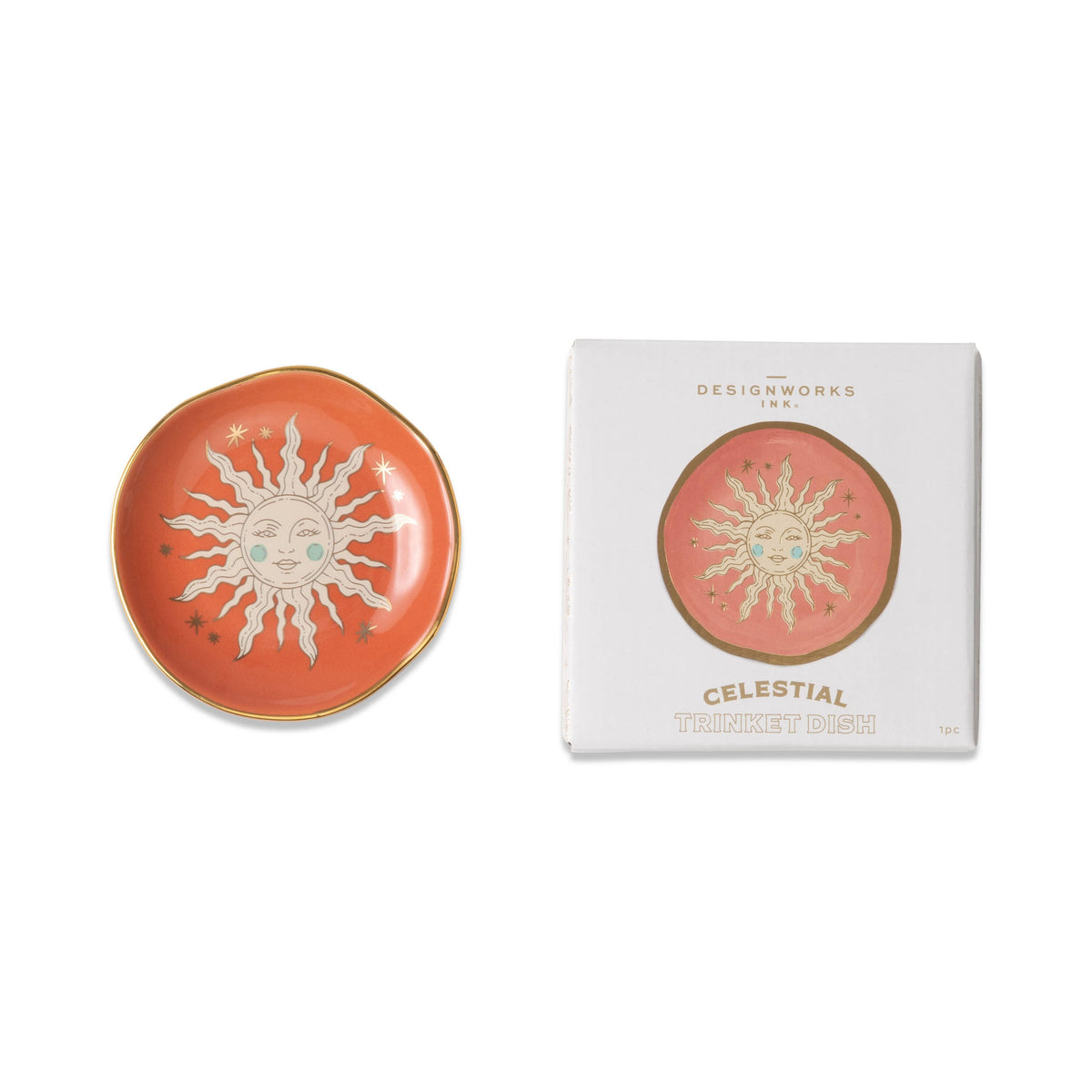 Terracotta Sun Celestial Ceramic Trinket Dish