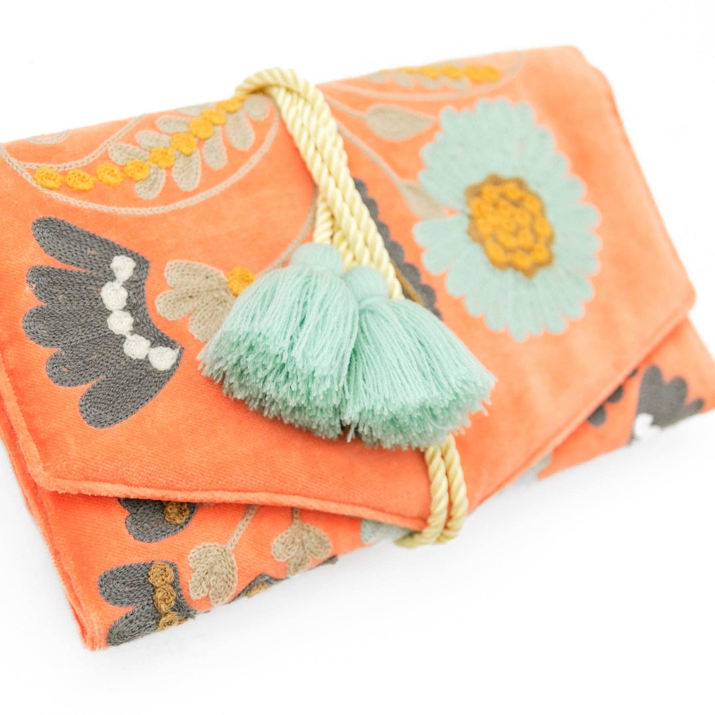Coral Embroidered Velvet Jewelry Organizer