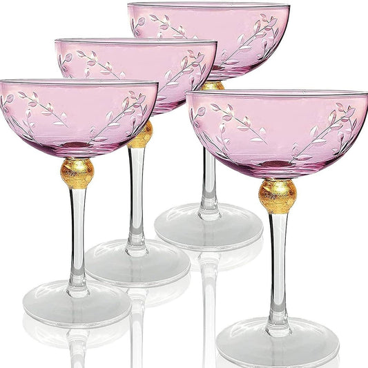 Pink Coupe Art Deco Glassware Set