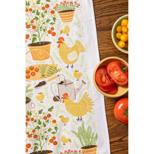 Garden Chickens Flour Sack Tea Towel | Farmhouse Kitchen Decor