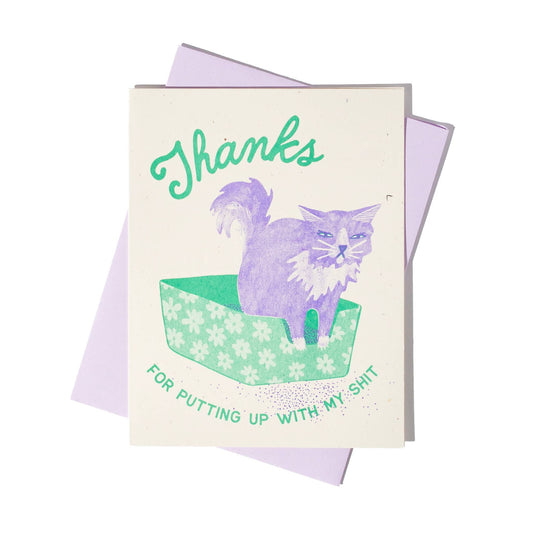 Funny Cat Thank You Risograph Greeting Card